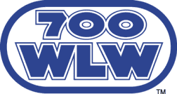 A blue and white logo for wlw radio station.